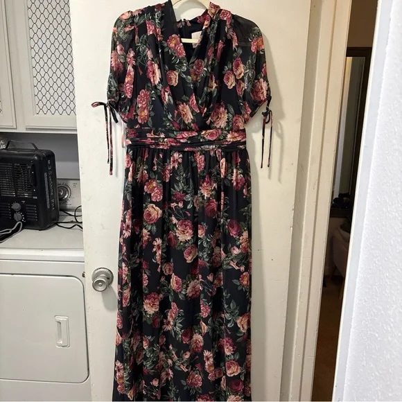 Gal Meets Glam Ashlyn Chiffon Dress Floral Maxi Fit & Flare Size 8 P Petite - Picture 3 of 8